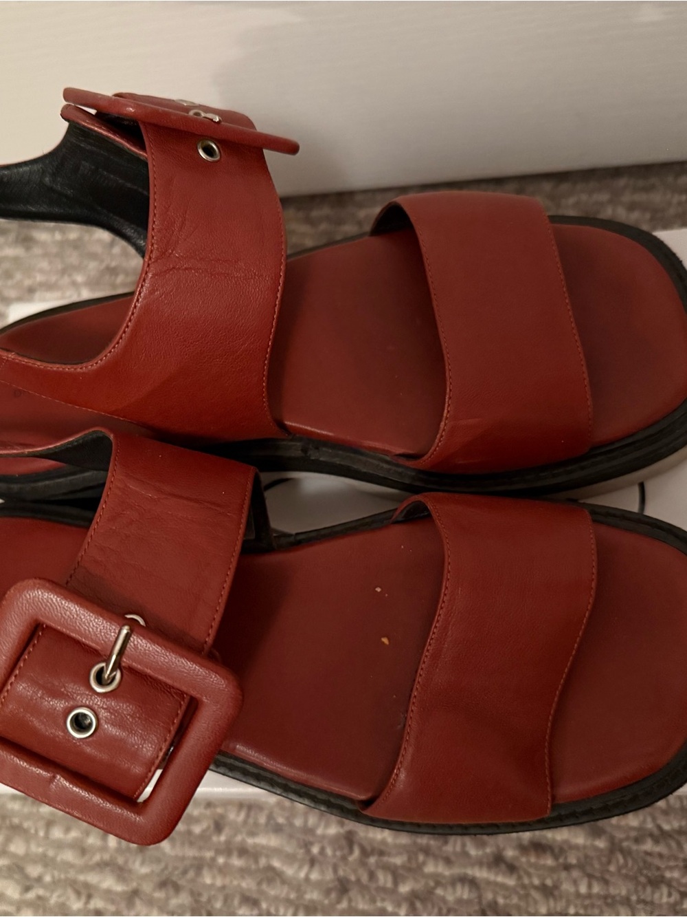 Dries Van Noten Red Leather Buckle Sandals